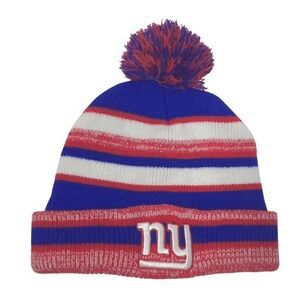 NFL New York Giants Adult Knit Beanie Hat Striped Fleece Lined Blue Red Football
